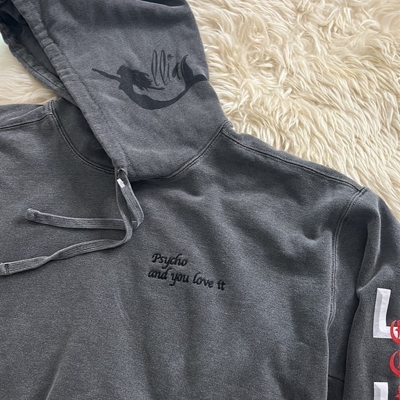 LLIA COLLECTION Psycho and you love it grey hooded sweatshirt small adult - Picture 8 of 10